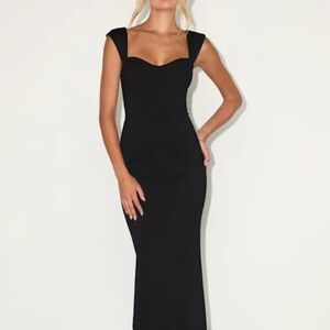 Samal Black Cap Sleeve Bodycon Midi Dress